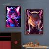 Neon Anime Cat Girl Posters Prints Canvas Painting Manga Neon Canvas Wall Art Pictures for Modern Home Girl Bedroom Game Decor