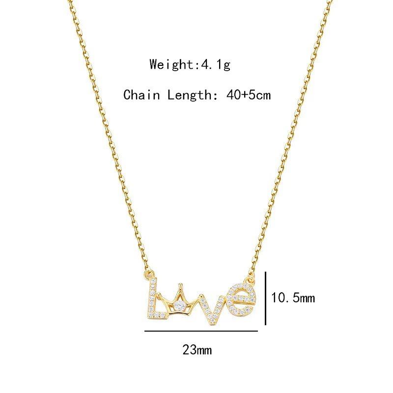 Women Fashion Crown Love Inlaid Diamond Titanium Steel Pendant Clavicle Necklace