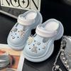 Height-increasing Hole Shoes Women's Summer Wear Non-slip Bear Pearl Flower Bag Head Hole Shoes Two-color Thick-soled Cool Slippers