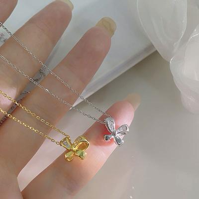Cute Bow Necklace Sweet and Light Luxury Collarbone Chain New Style Necklace for Women
