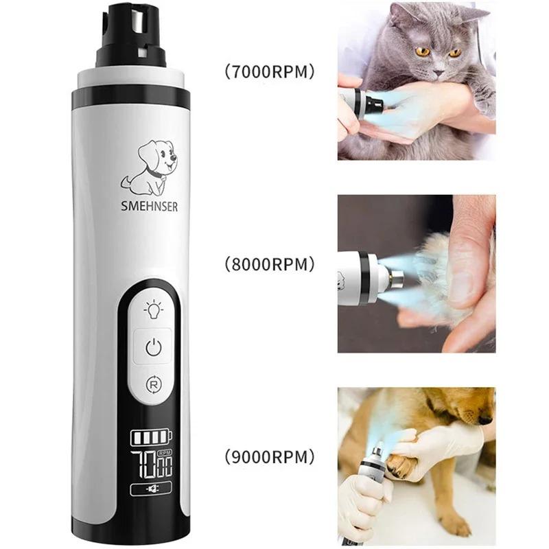 Electric Pet Nail Grinder With Led Light Cat Dogs Nail Clippers Usb Rechargeable Paws Nail Cutter Pet Grooming Trimmer Supplies