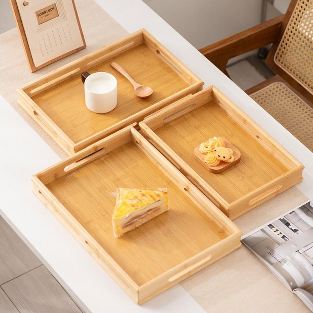 Bamboo Serving Tray with Handle Storage Tray New Water Cup Plate  for Home Living Room