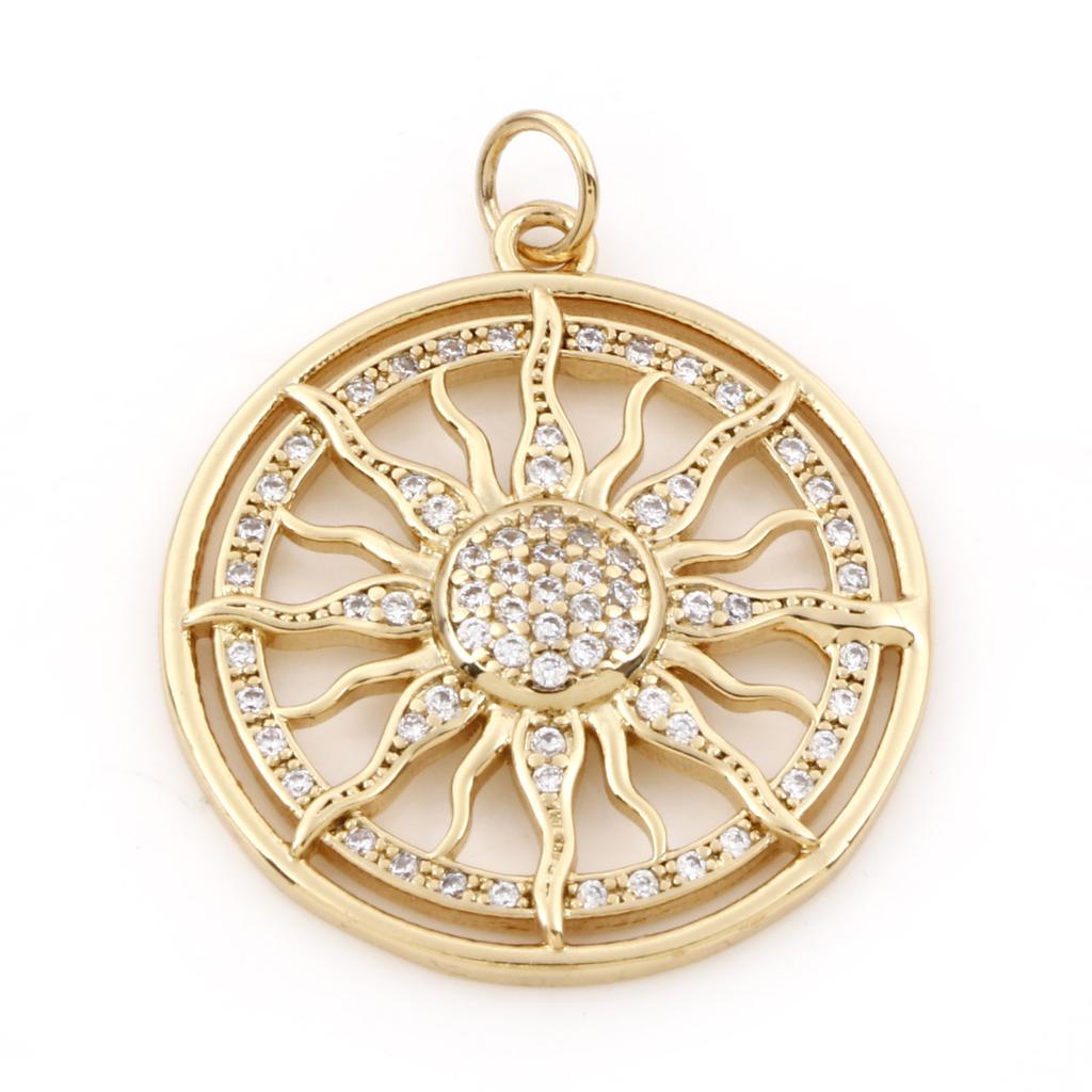 1 Piece Copper Galaxy Charms Sun Moon Round Shell Gold Color Pendants for DIY Making Necklace Bracelets Jewelry Findings