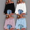 Women's Casual Off-shoulder Ruffled Sleeves Solid Color Loose Large Size T-shirt Clothes Sale