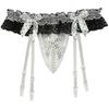 Seductive Women's Lace Pearl Thong with Open Crotch & Garter Belt