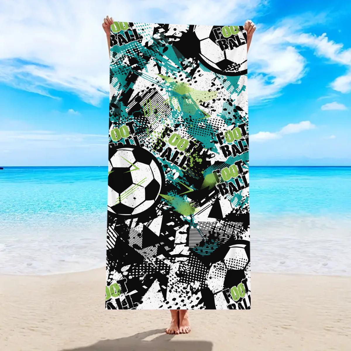 1pc fashionable striped soccer beach towel, quick drying absorbent ultra-fine fiber outdoor sports swimming absorbent bath towel W40*H60(CM)