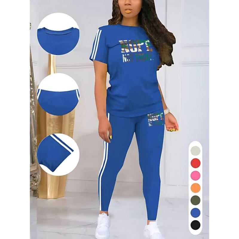 Moisture Wicking Ladies Short Sleeve T-shirt High Waist Full Length Leggings Fitness Two Piece