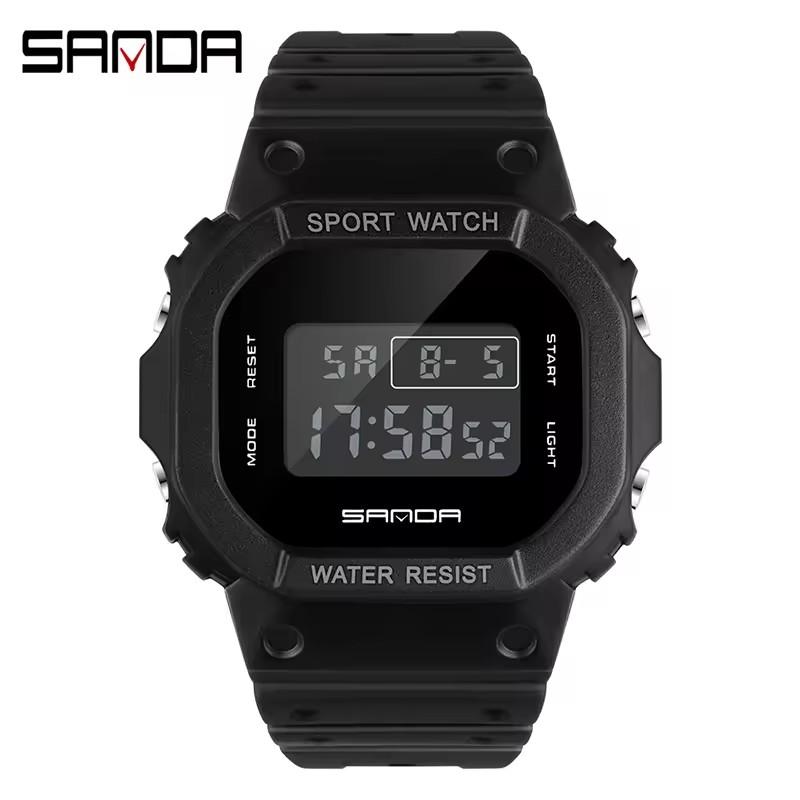 Sanda 293 Square Single Display Movt Digital Watch Multi-Functional Luminous Waterproof Outdoor Sports Student PU Band Watches Sanda 293