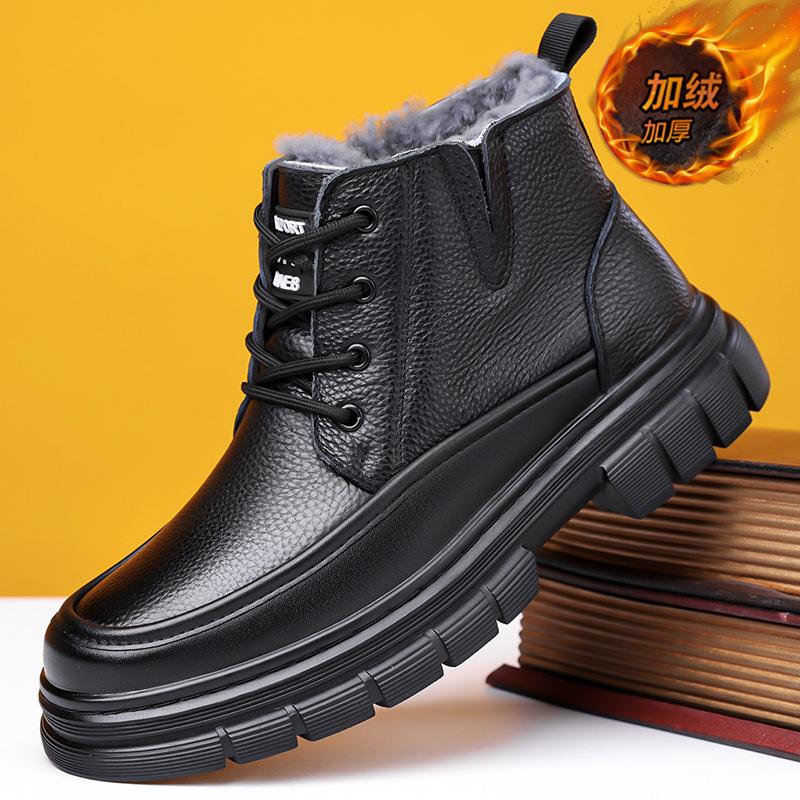 Snow boots winter velvet thickened high-top warm Martin boots non-slip dad cotton boots thick-soled leather boots