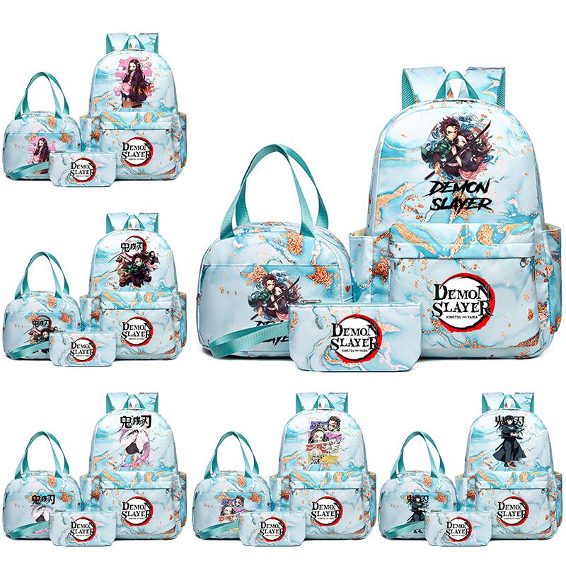3Pcs/set Demon Slayer Printed Backpack with Handbag Pencil Case Teenager Student Girl Boy Large Capacity Waterproof Bookbag Schoolbag Travel Bag Gift