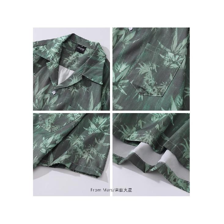 Bcbgh National Style Vintage Ink Painting Flower Short Sleeve Shirt Men's Loose Cuban Collar Hawaiian Shirt