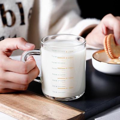 Microwave-Safe Transparent Glass Coffee Cup with Scale for Breakfast Oatmeal and Milk