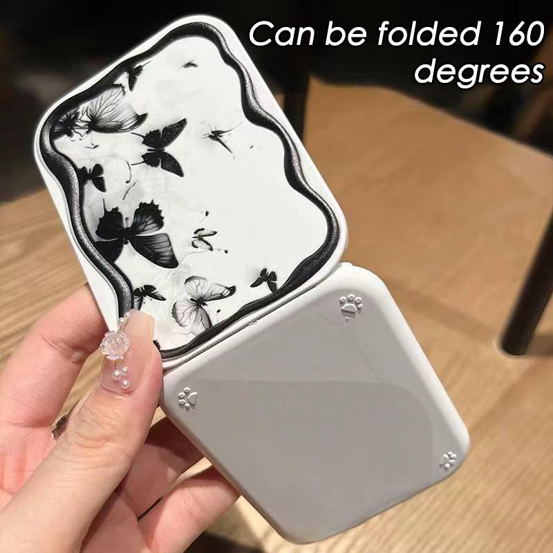 Tinte Schmetterling Klappbarer Schminkspiegel Tragbarer Taschenspiegel Frauen Rechteckiger Kosmetikspiegel mit Kamm