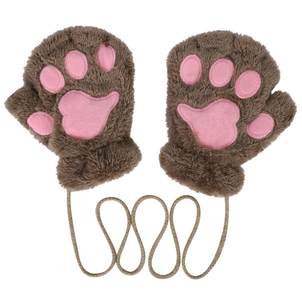 cat paw gloves for fall and winter Perfect for or cat Perfect for school cultural and other Khaki Cute, fluffy, half-finger cosplay. Halloween,