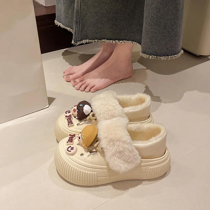 Fashion Detachable Cotton Slippers for Women's Autumn Winter 2024 New Indoor Home Warm Shoes Anti Slip Winter Cotton Slippers