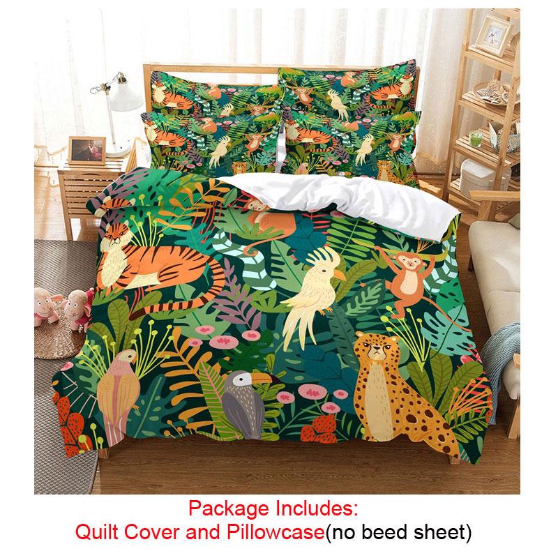 Quilt Duvet Cover Bedding Set Pillowcase Linens Green Plant 3D Queen King Size Double Bed Full Single 220x240 200x200 Bedroom