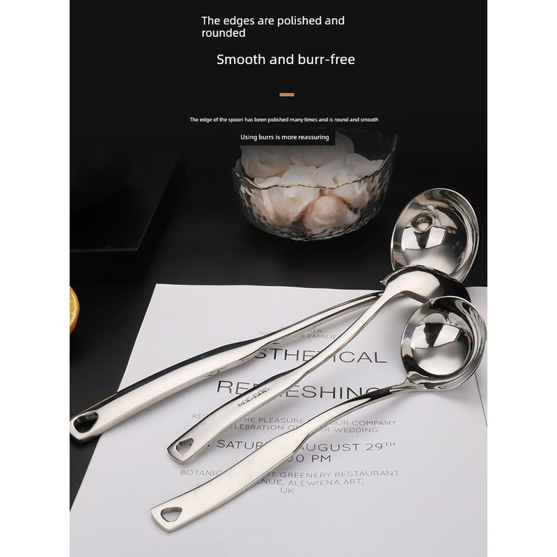 304 Stainless Steel Spoon Set for Home Use, Long Handle Hot Pot Spoon, Soup Spoon, Slotted Spoon, Large Deep and Thick 304 Spoons
