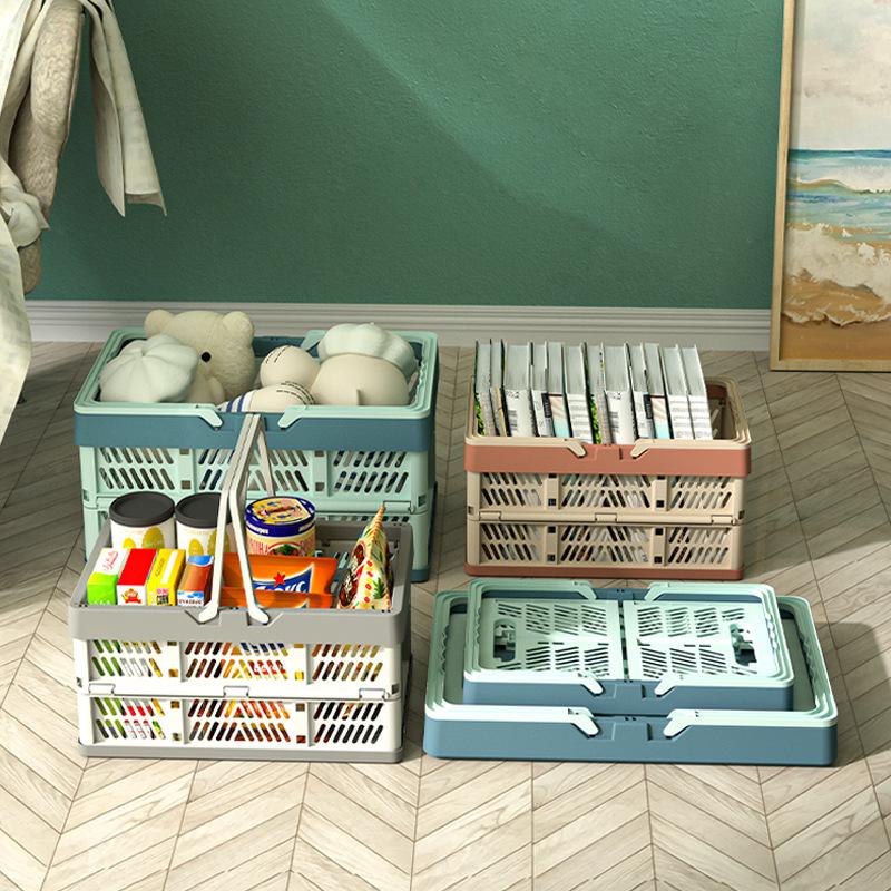 Folding Basket Outdoor Portable Picnic Box With Handle Camping Foldable Storage Plastic Box Large Supermarket Shopping Basket