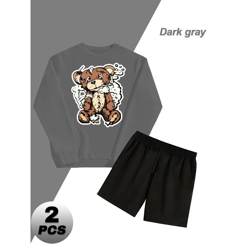 Men s Crew Neck Polyester Tracksuit Sweatshirt and Shorts  Casual Lounge Outfit S