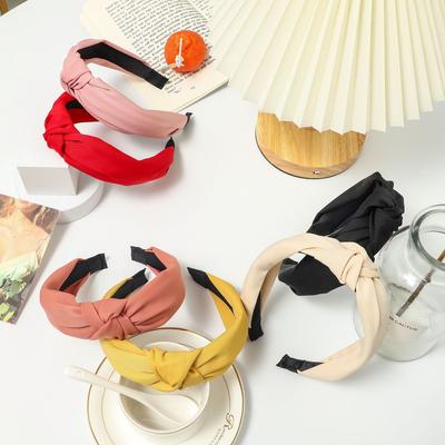 Diadema de sarga de color liso con temperamento sencillo, nudo de borde ancho, pinza de presión para mujer, diadema transpirable