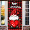 Valentine’s Day Door Cover 71x35 Inch Buffalo Plaid Gnome Door Banner with Heart and Roses Romantic Decoration for Front Door Indoor Outdoor