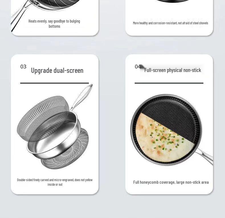 316L Stainless Steel Non-Stick Double-Sided Frying Pan for Eggs and Steak, Coating-Free, Flat-Bottom.