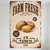 Vintage Rustic Farm Fresh Metal Tin Sign - Cream Background with Brown Text & Potatoes Decor, 5¢ Price & Authentic Natural Seal,