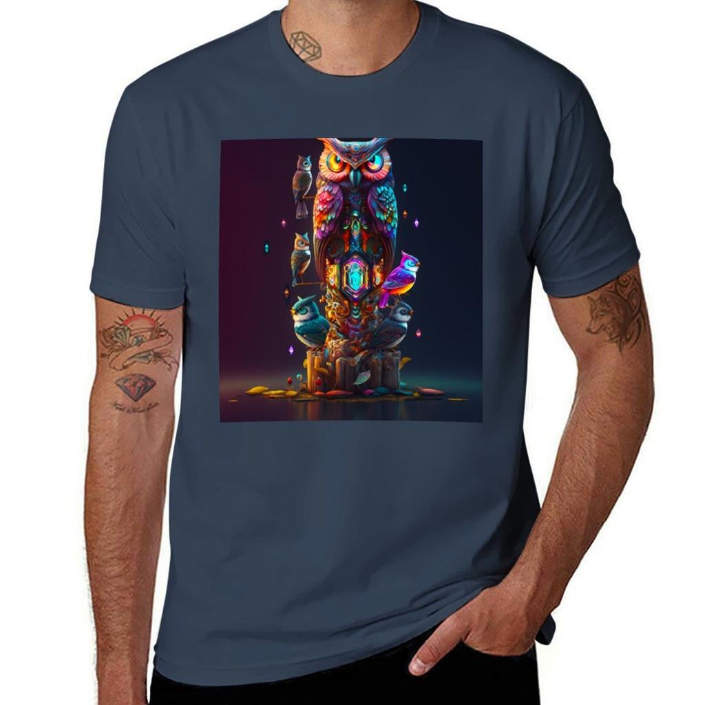 Psychedelic Owl Guardian Tshirt All Match Basic Short Sleeve Top Tshirt