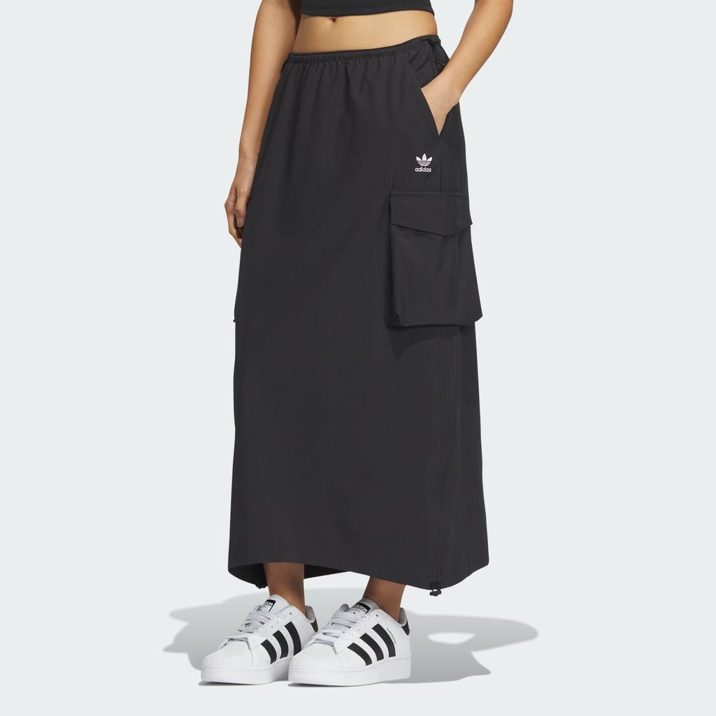 Adidas Originals Three Stripes Cargo Skirt Solid Color French Logo Workwear Style Sports Casual Long Skirt Women Skirts Black IY9493