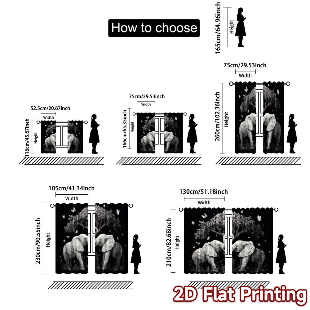 Flat Printing Curtains Without Rod Elephant Yin Yang Modern Polyester Easy Install Curtain Set Of 2 Contemporary Made Washable
