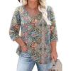 Women's Bohemian Print V-Neck Long Sleeve Casual Blouses T-shirt