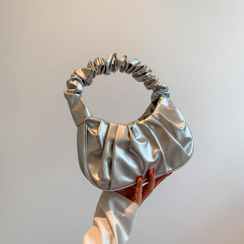 Contrasting Colors New Fashionable Solid Color Pleated Clouds Sweet Shoulder Bag Street Trend Portable Underarm Women's Bag