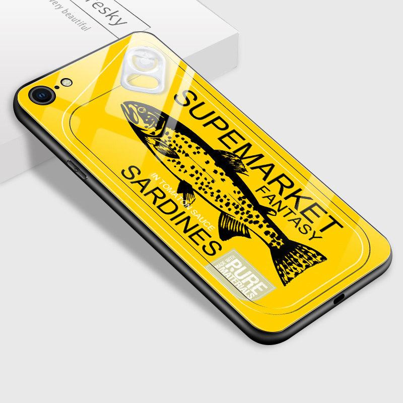 Tempered Glass Phone Case for iPhone Samsung Galaxy Infinix TPU Soft Edge Fashion Popular Food Patterns Shockproof Cover