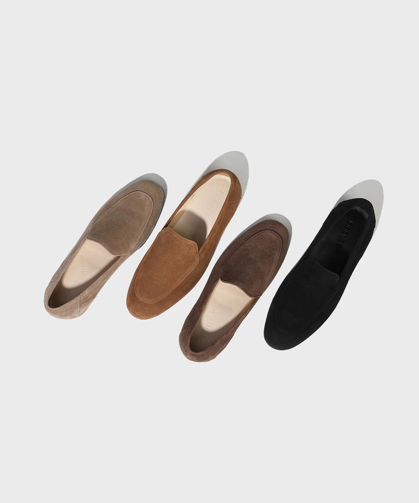 Firenze Atelier Flat Round-Toe Suede Minimalist Loafers 8200-Qs [Mid Brown]