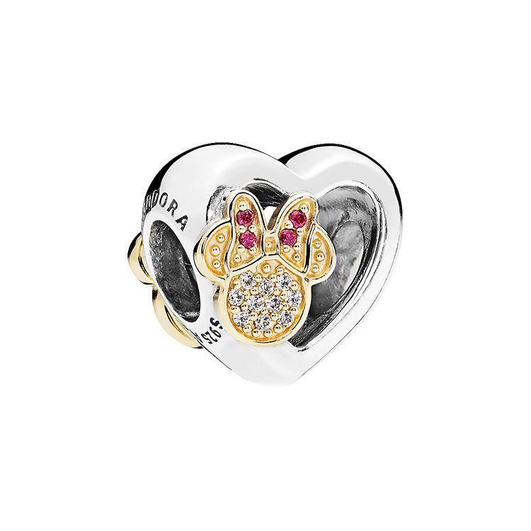 Pandora Disney Mickey And Minnie Love Symbol Charm Unisex Charm 796463CZ Silver/Gold/Red
