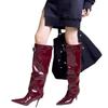 Autumn Winter New Two Wearing Slim Leg Patent Leather High Boots Women, Pointed High Heels, Thin Heels, Belt Buckle Long Boots