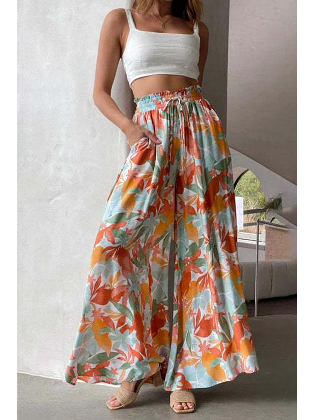 European & American Style Women's Printed Wide-Leg Casual Pants