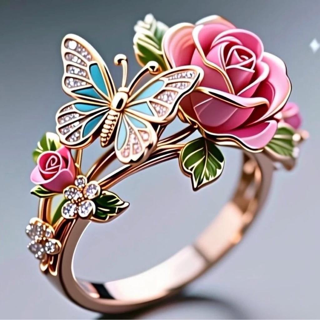 

Pastoral Enamel Flower Branch Open Adjustable Ring for Women, Elegant Micro-Pavé Floral Ring, Premium Chic Jewelry