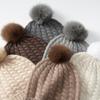 Super Soft Cashmere Autumn and Winter New Women's Knitted Toe Twist Pattern Removable Genuine Fur Ball Thickened Warm Ear Protection Hat