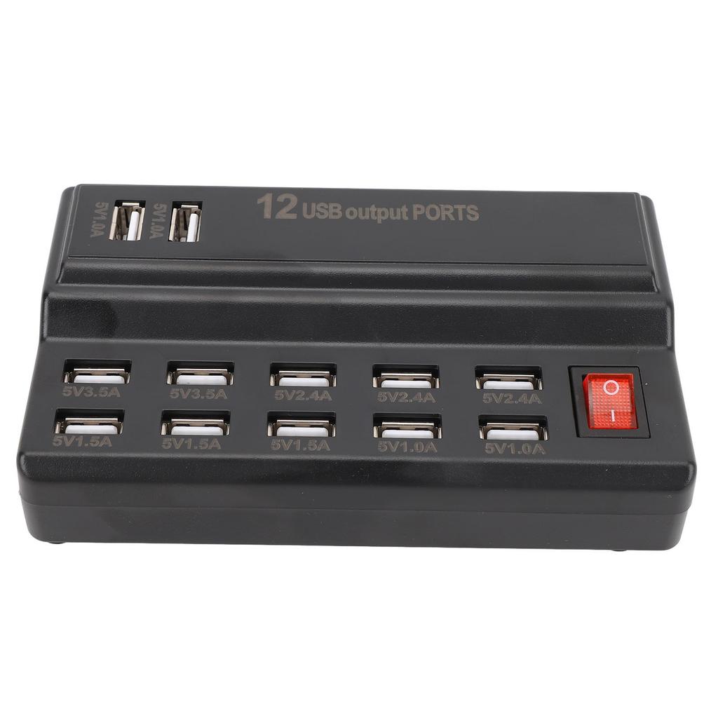 USB Charging Station 60W Fast with Individual Power Switch 12 Port USB Charger for Smartphones
