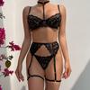 Women's Sexy Lace Deep V-neck Lingerie Ladies Sleepwear Erotic Underwear Plus Size Nightwear Sexy  Bra And Panty Garters Set
