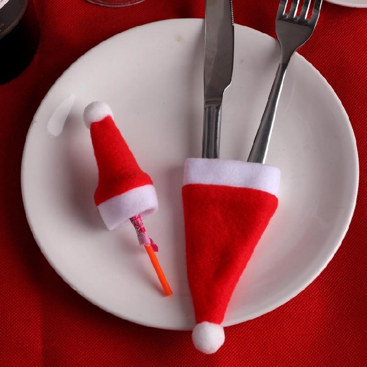 10pcs Christmas Santa Hats Flatware Holder Dinner Table Decorations Party Supply