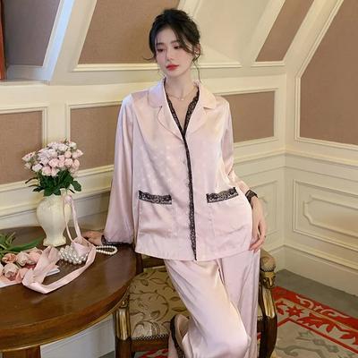 French Style Pajamas Women's Long-sleeved Trousers Light Luxury High-end Ice Silk Suit Autumn Pajamas Home Wear Outwear