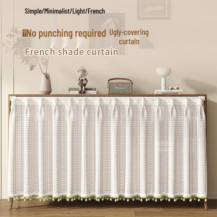 Horizontal Wardrobe Curtain with Rail - Sheer Dust Cover & Decorative Pull, No-Drill Installation.