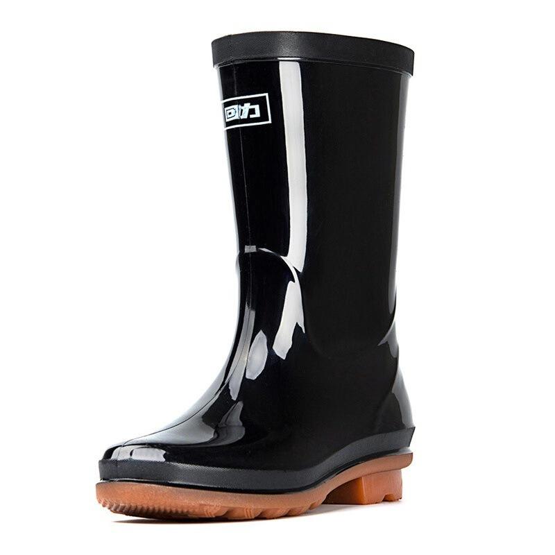 Rain Shoes Women's and Women's Medium Tube Low-heeled Rain Shoes Beef Tendon Sole Waterproof, Non-slip and Wear-resistant Work Labor Protection Rain