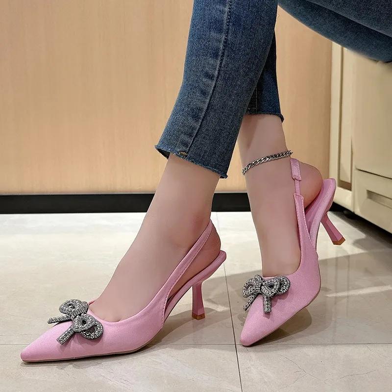 Fashion 2025 Women's Autumn Fashion Stiletto Slingback Sandals Pointed Toe Slip-on Mules Women's Elegant High Heels Party Dress Shoes