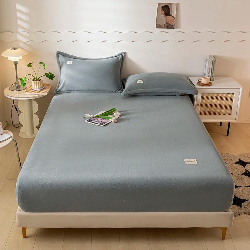 High-quality Soft Velvet Fitted Sheet with Elastic Bands Non Slip Adjustable Mattress Covers for Single Double King Queen Bed 160x200cm