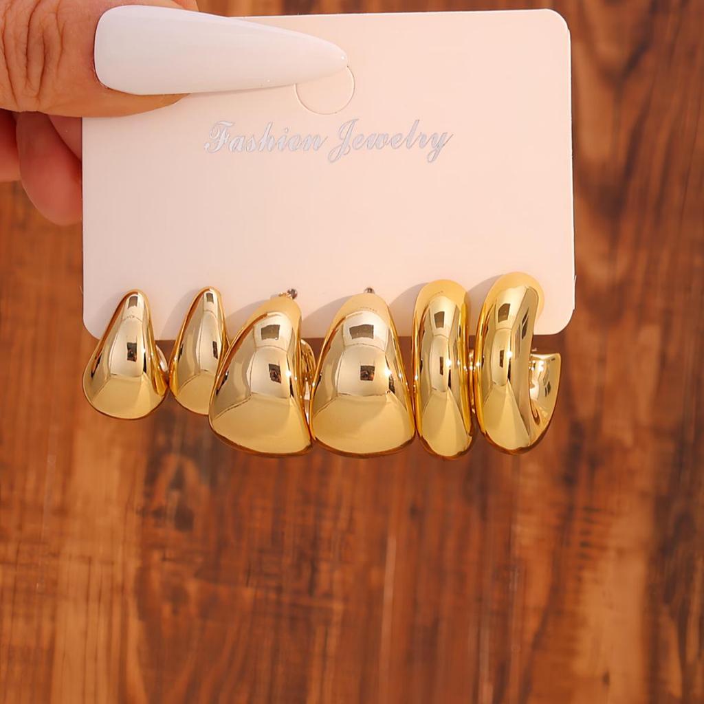Women's Geometric Gold Teardrop and Twist Earring Set (3-9 Pairs)
