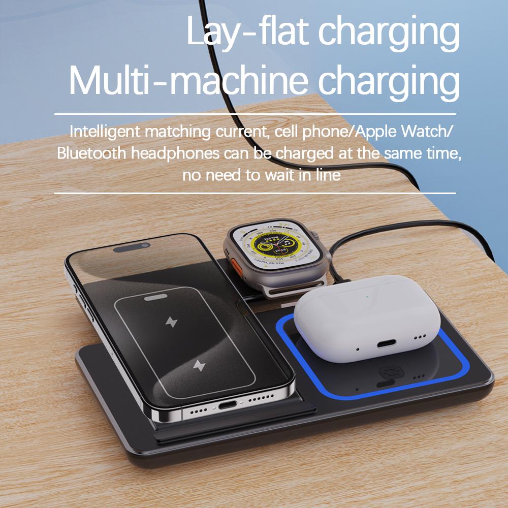 15W Fast Wireless Charger Stand 3 In 1 Foldable Charging Station For iPhone 15 14 13 12 11 Apple Watch 9 8 7 6 5 Airpods Pro