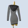 Niche Style Sexy Sexy Fashion Younger Hoodie Zipper Stripes French Style Temperament Hip Bag Dress Autumn and Winter Women
